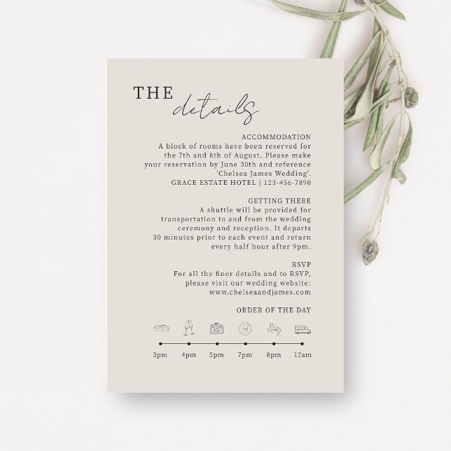 Dove Grey | Chic Minimalist Wedding Details Icons Enclosure Card (Creator Uploaded)