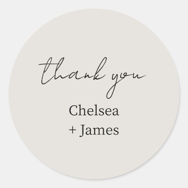 Dove Grey | Chic Simple Script Thank You Wedding Classic Round Sticker (Front)