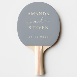 Dove Grey Couple Names with Wedding Date Ping Pong Paddle