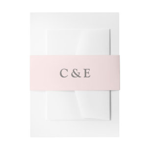 Dove Grey Monogram Initial on Blush Pink Invitation Belly Band