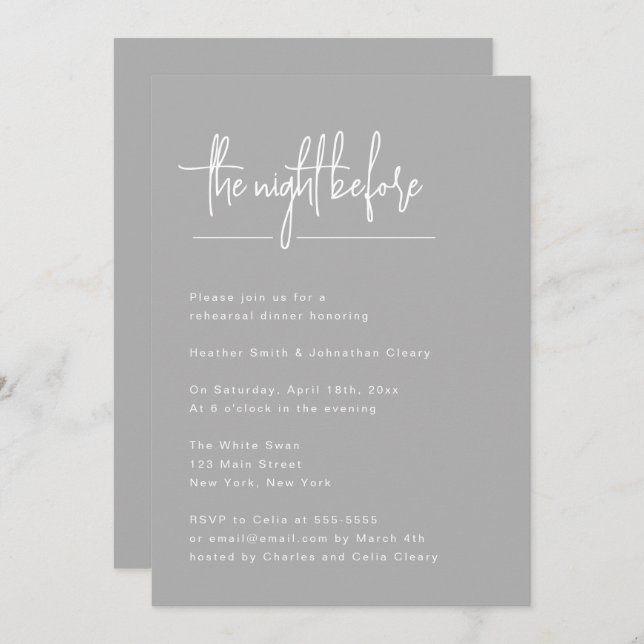 Dove Grey Simple Rehearsal Dinner Invitation (Front/Back)