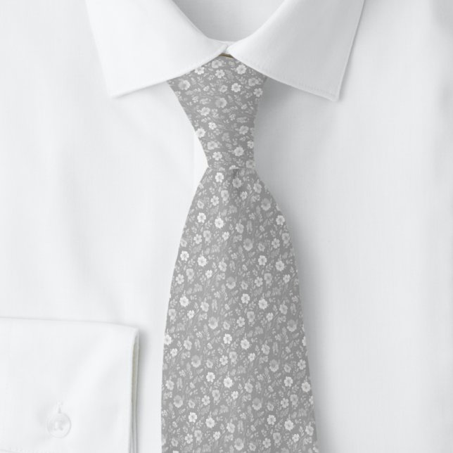 Dove Grey Tiny Flowers Tie (Creator Uploaded)