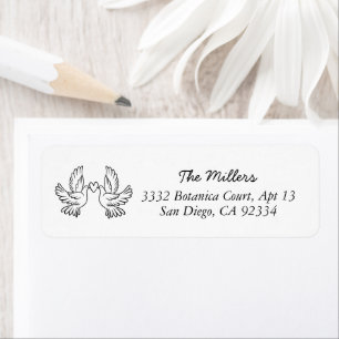 Dove Hearts Line Drawn Black & White Address Return Address Label
