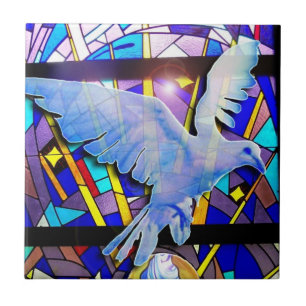Dove Holy Spirit Peace comforter stained glass win Ceramic Tile