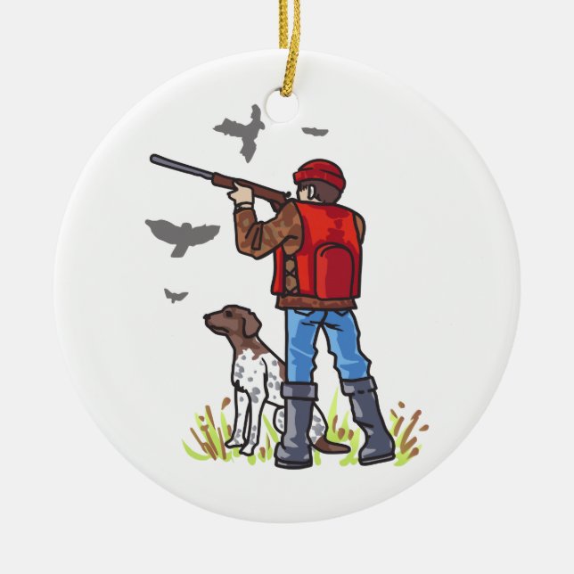 DOVE HUNTER AND DOG CERAMIC ORNAMENT (Front)