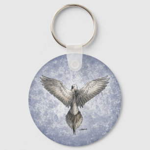 Dove in Flight Nature Drawing Key Ring
