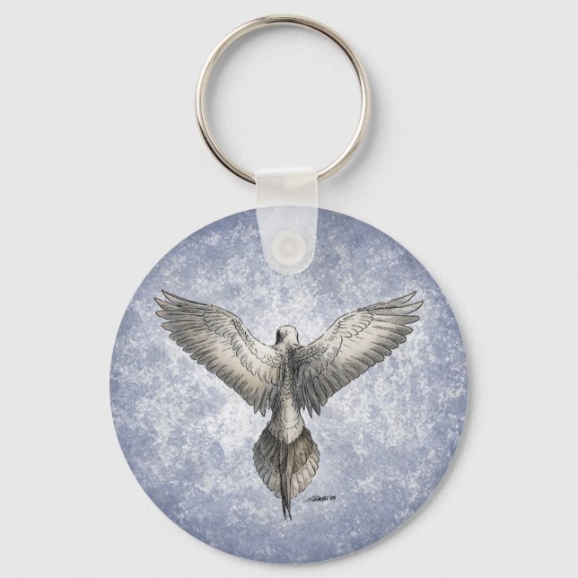 Dove in Flight Nature Drawing Key Ring (Front)