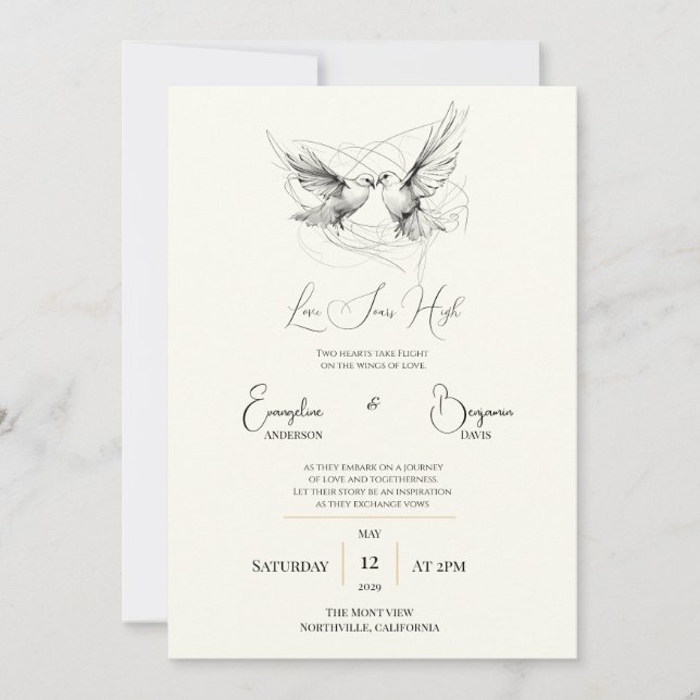 Dove Minimal Love Caligraphy Wedding Invitation (Front)