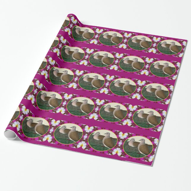 Dove Nest and Flowers Wrapping Paper (Unrolled)