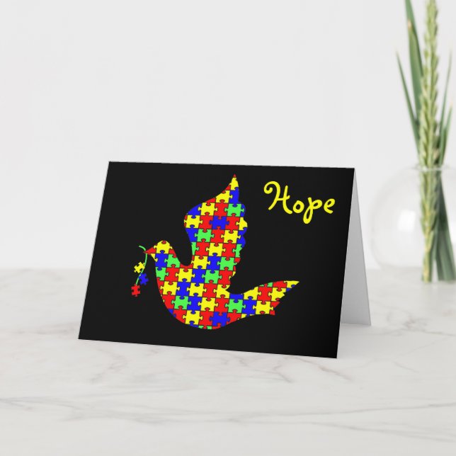 Dove of Hope - Autism Puzzle Pieces Holiday Card (Front)