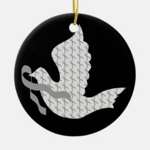 Dove of Hope Grey Ribbon Brain Cancer Tumour Ceramic Tree Decoration