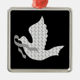 Dove of Hope Grey Ribbon Brain Cancer Tumour Metal Tree Decoration