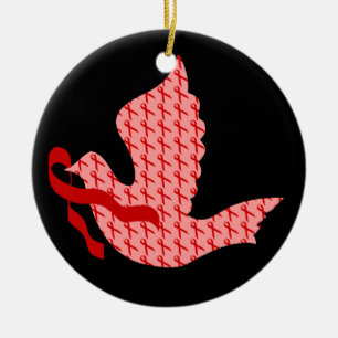 Dove of Hope Red Ribbon - AIDS & HIV Ceramic Tree Decoration