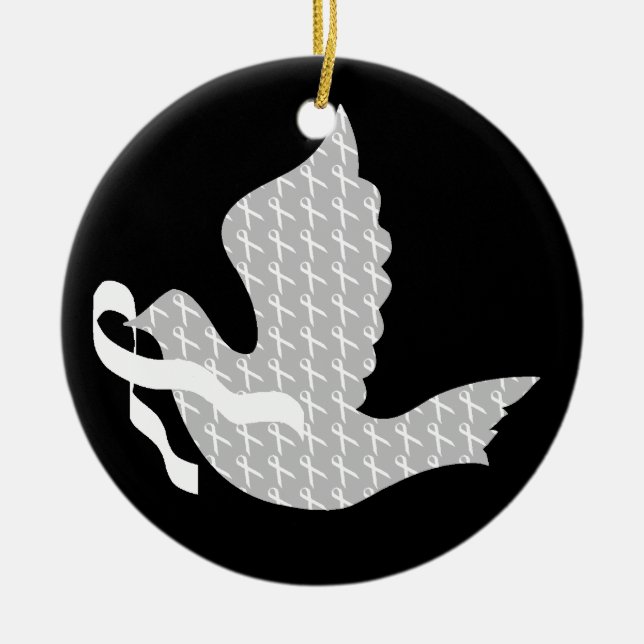 Dove of Hope White Ribbon - Lung Cancer Ceramic Ornament (Front)
