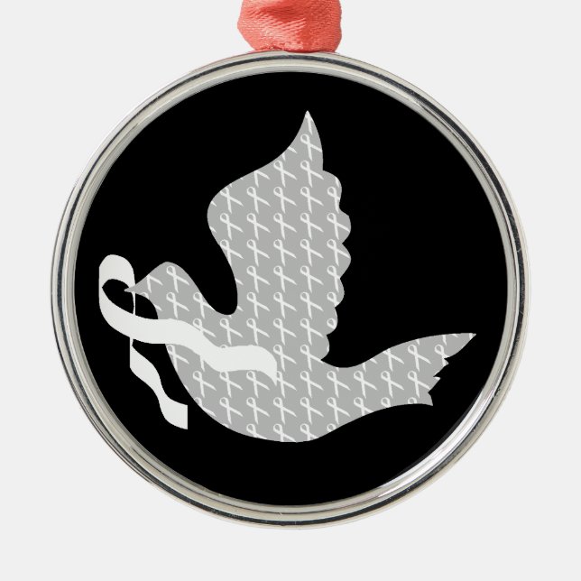 Dove of Hope White Ribbon - Lung Cancer Metal Ornament (Front)