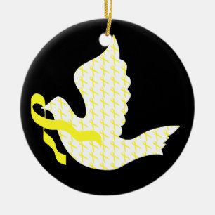 Dove of Hope Yellow Ribbon - Testicular Cancer Ceramic Ornament