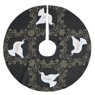 Dove of Peace Black and White Brushed Polyester Tree Skirt