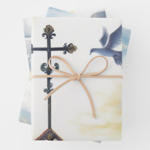 Dove of Peace & Cross Reflection Wrapping Paper Sheet