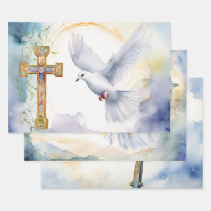 Dove of Peace & Cross Serenity Wrapping Paper Sheet