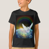 Dove of Peace Holy Spirit over Earth with Rainbow.