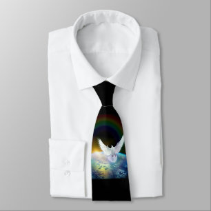 Dove of Peace Holy Spirit over Earth with Rainbow. Tie