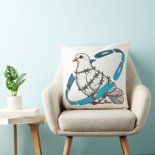 Dove of peace in Barbed Wire Embrace Cushion