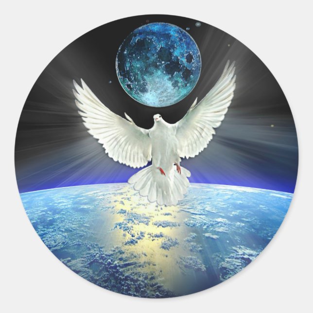 Dove of Peace over Earth from Space Classic Round Sticker (Front)