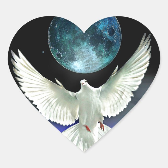 Dove of Peace over Planet Earth Heart Sticker (Front)