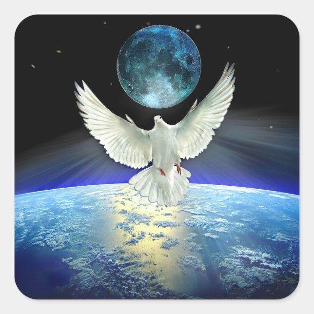 Dove of Peace over Planet Earth Square Sticker (Front)