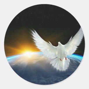 Dove of Peace over Planet Earth Sunrise Classic Round Sticker