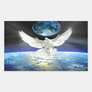 Dove of Peace over Planet Earth Sunrise Rectangular Sticker