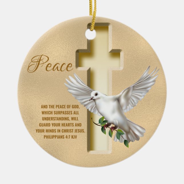 Dove of Peace Personalised Scripture Verse Ceramic Ornament (Front)