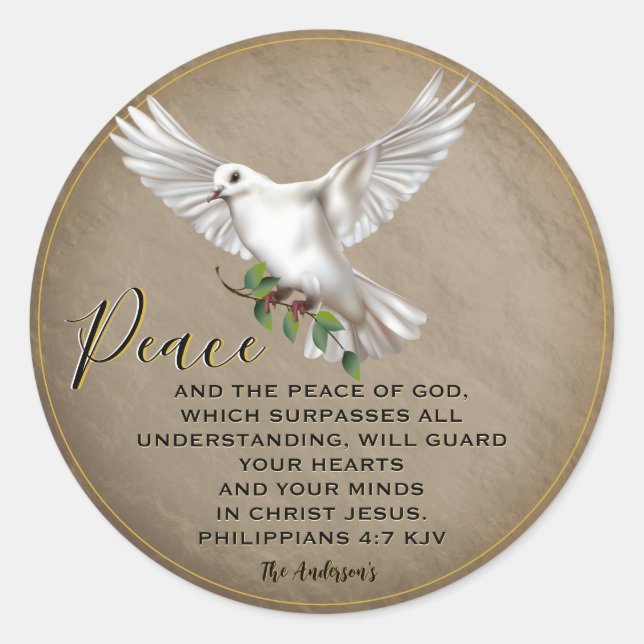 Dove of Peace Personalised Scripture Verse Classic Round Sticker (Front)