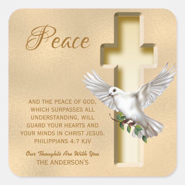 Dove of Peace Personalised Scripture Verse Square Sticker (Front)