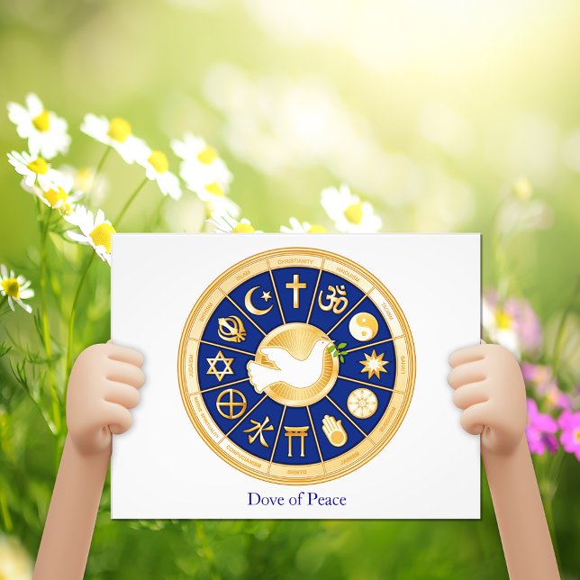 Dove of Peace Photo Print Horizontal (Dove of Peace Photo Print.  Inspirational art. Gold icons of world faiths.)