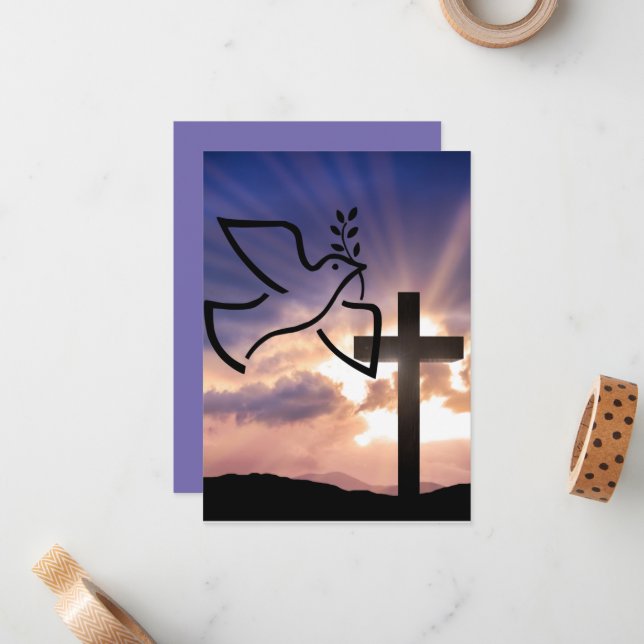 Dove Offering Peace, Holy Cross, Peace, Love  Card (Front/Back In Situ)