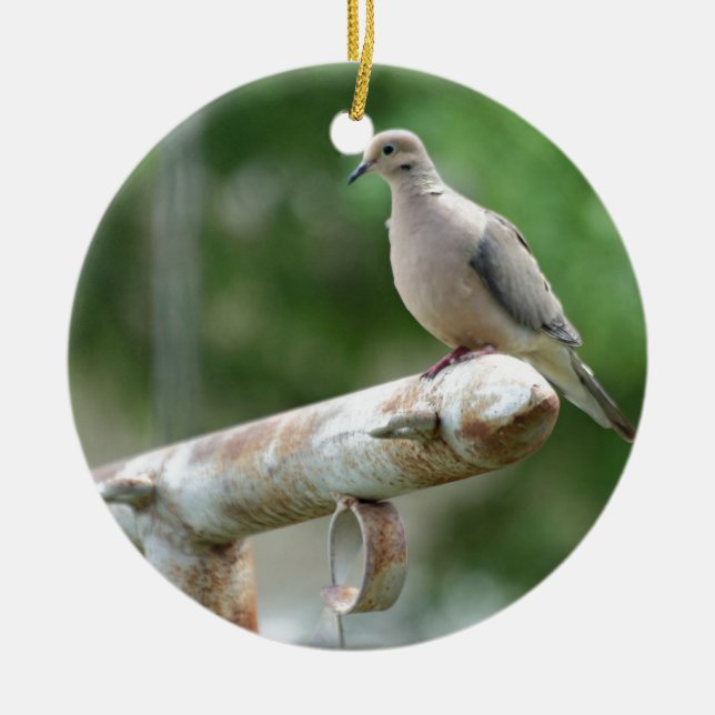 Dove on a Post Ceramic Tree Decoration (Front)