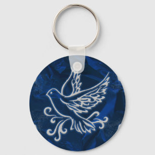 Dove on Blue Foil Key Ring