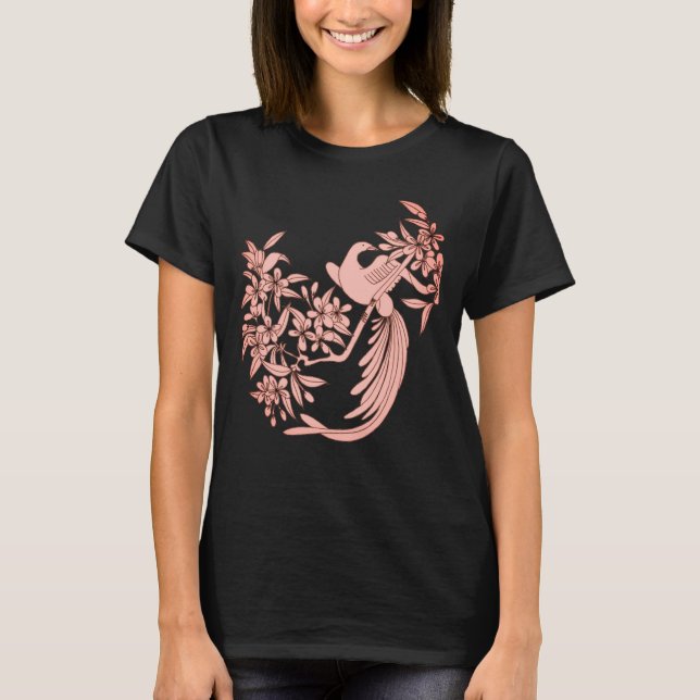 Dove On Branch Bird Art Black   T-Shirt (Front)