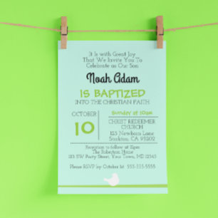 Dove on Branch Blue Baptism Invitation