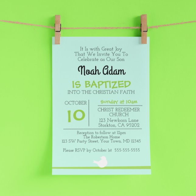 Dove on Branch Blue Baptism Invitation (Creator Uploaded)