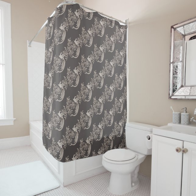 Dove On Flowered Branch Animal Art Pattern Shower Curtain (In Situ)