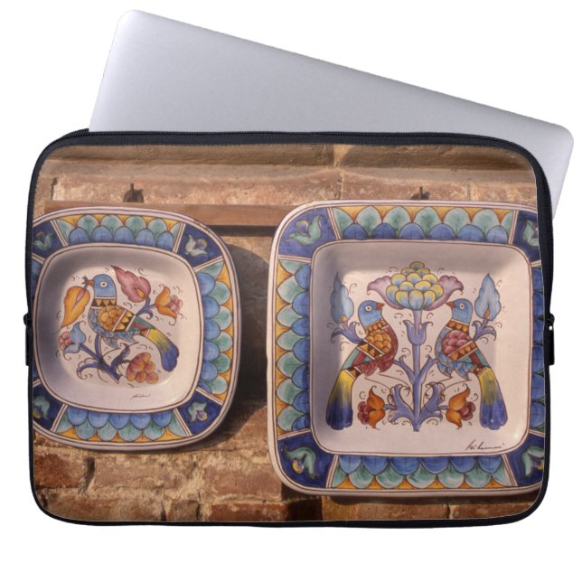 Dove pattern on traditional pottery poster plaque laptop sleeve (Front)