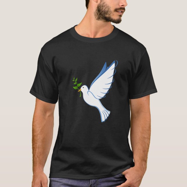 Dove Peace Flying Olive Branch Symbol Wings Bird B T-Shirt (Front)