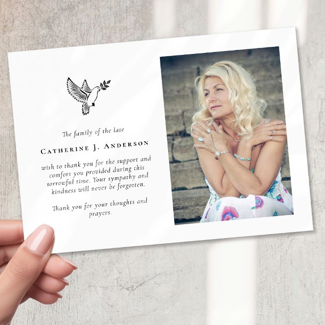 Dove Photo Sympathy Funeral Memorial Thank You Card (Creator Uploaded)