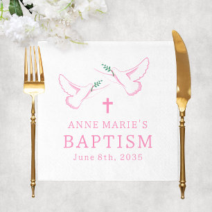 Dove Pink Girl Baptism Napkin