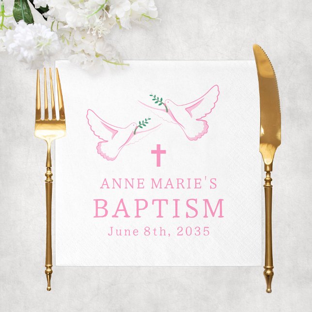 Dove Pink Girl Baptism Napkin (Dove Pink Girl Baptism Napkins
)
