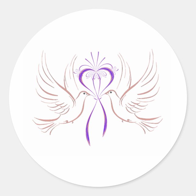 Dove Pink Ribbon Classic Round Sticker (Front)