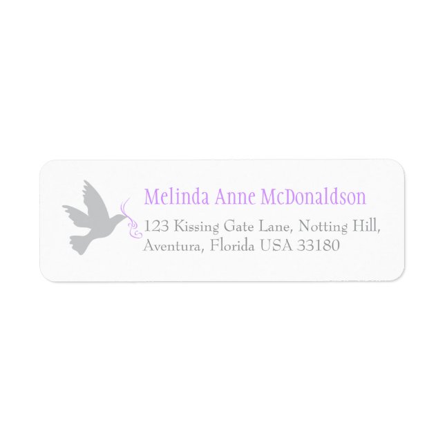 Dove purple wedding return reply address label (Front)
