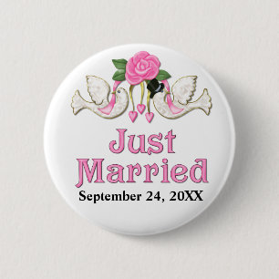 Dove & Rose - Just Married T-shirt 6 Cm Round Badge
